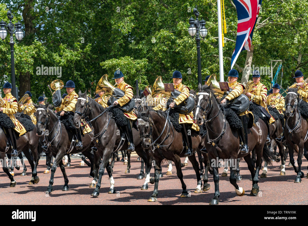 The Mounted Band of the Household Cavalry on the Mall at the Trooping the Color Ceremony, London, Großbritannien, 2019 Stockfoto
