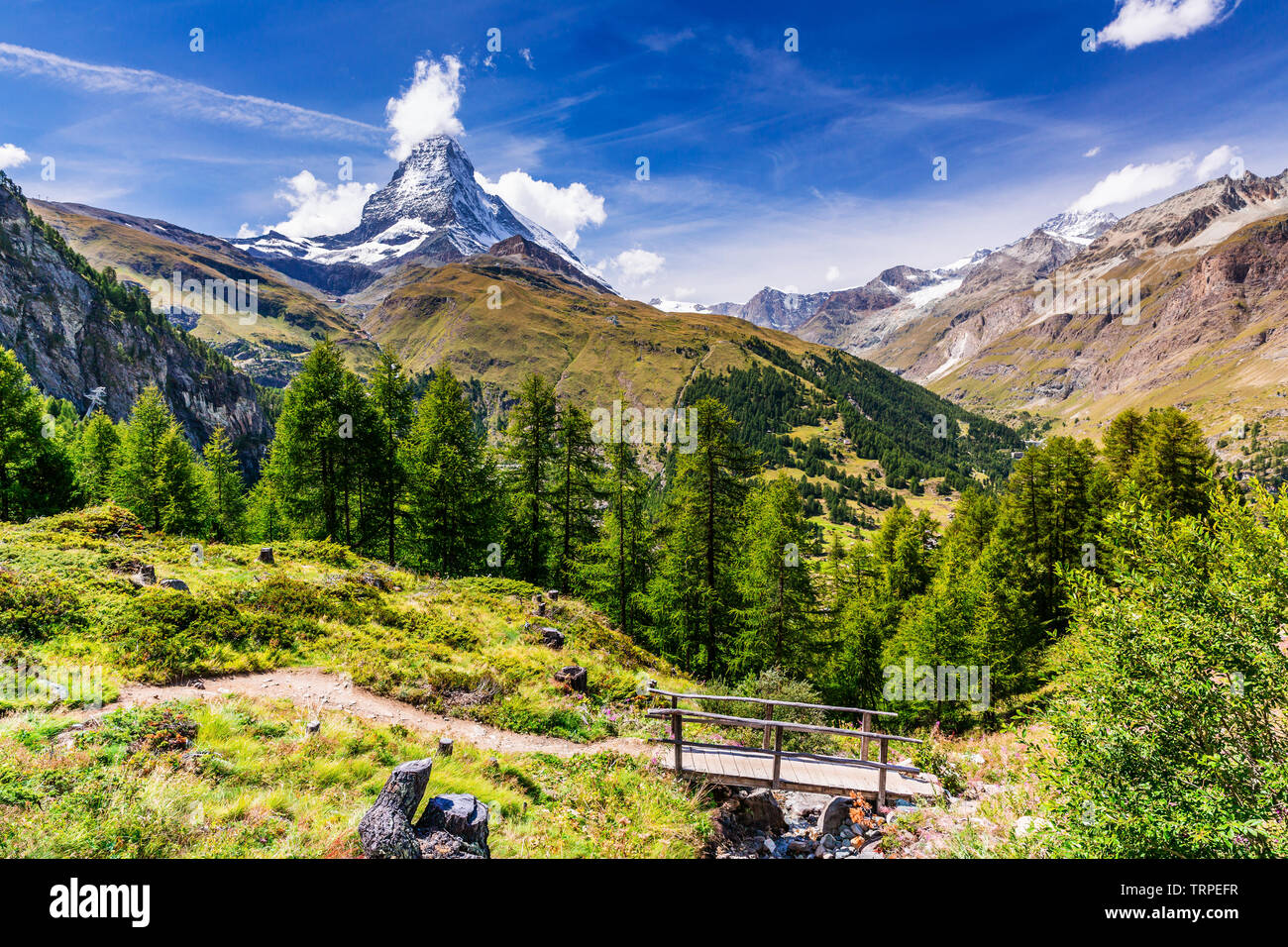 Zermatt, Schweiz. Berglandschaft mit dem Matterhorn Gipfel. Stockfoto