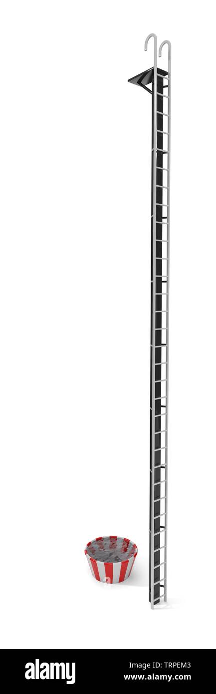 Sehr hoher Sprung Plattform mit kleinen Pool am Boden. Geeignet für Zirkus, Risiko und Gefahr Themen. 3D-Darstellung Stockfoto