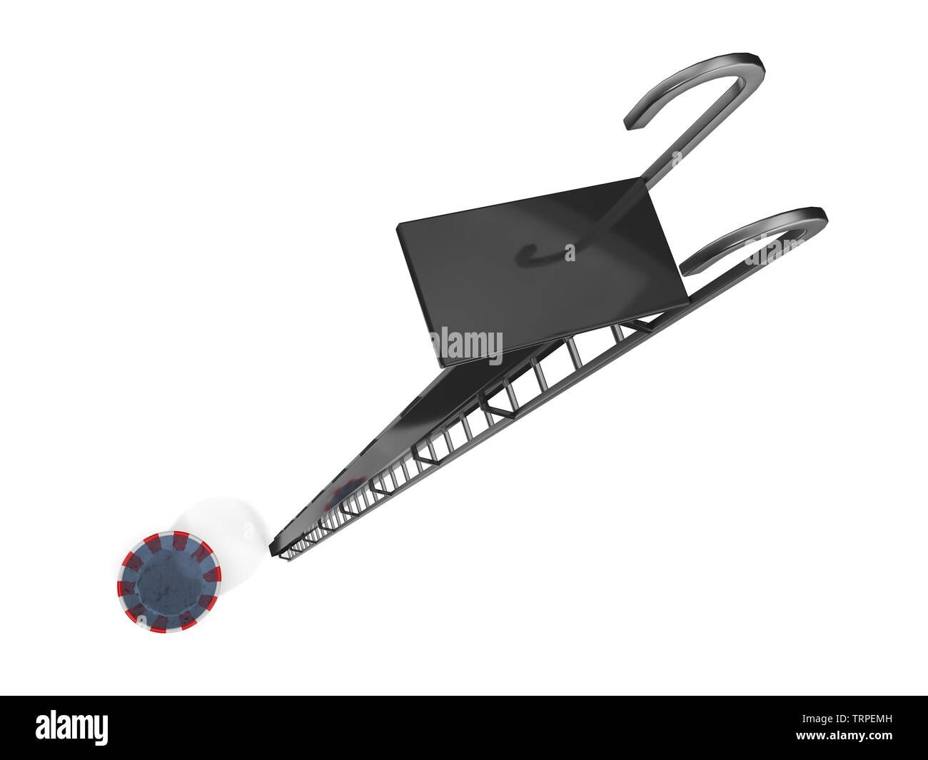 Sehr hoher Sprung Plattform mit kleinen Pool am Boden. Geeignet für Zirkus, Risiko und Gefahr Themen. 3D-Darstellung Stockfoto