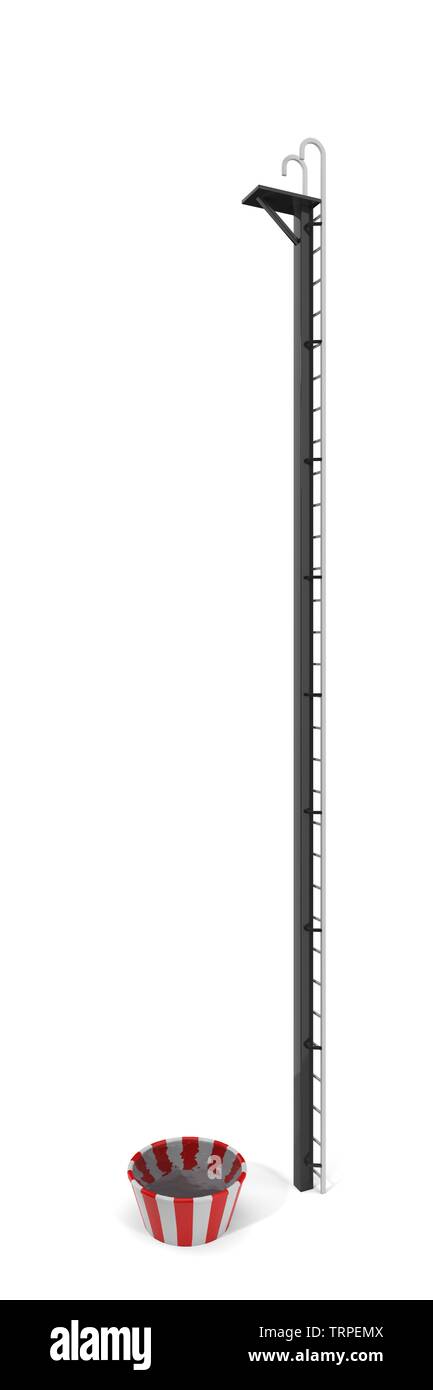 Sehr hoher Sprung Plattform mit kleinen Pool am Boden. Geeignet für Zirkus, Risiko und Gefahr Themen. 3D-Darstellung Stockfoto