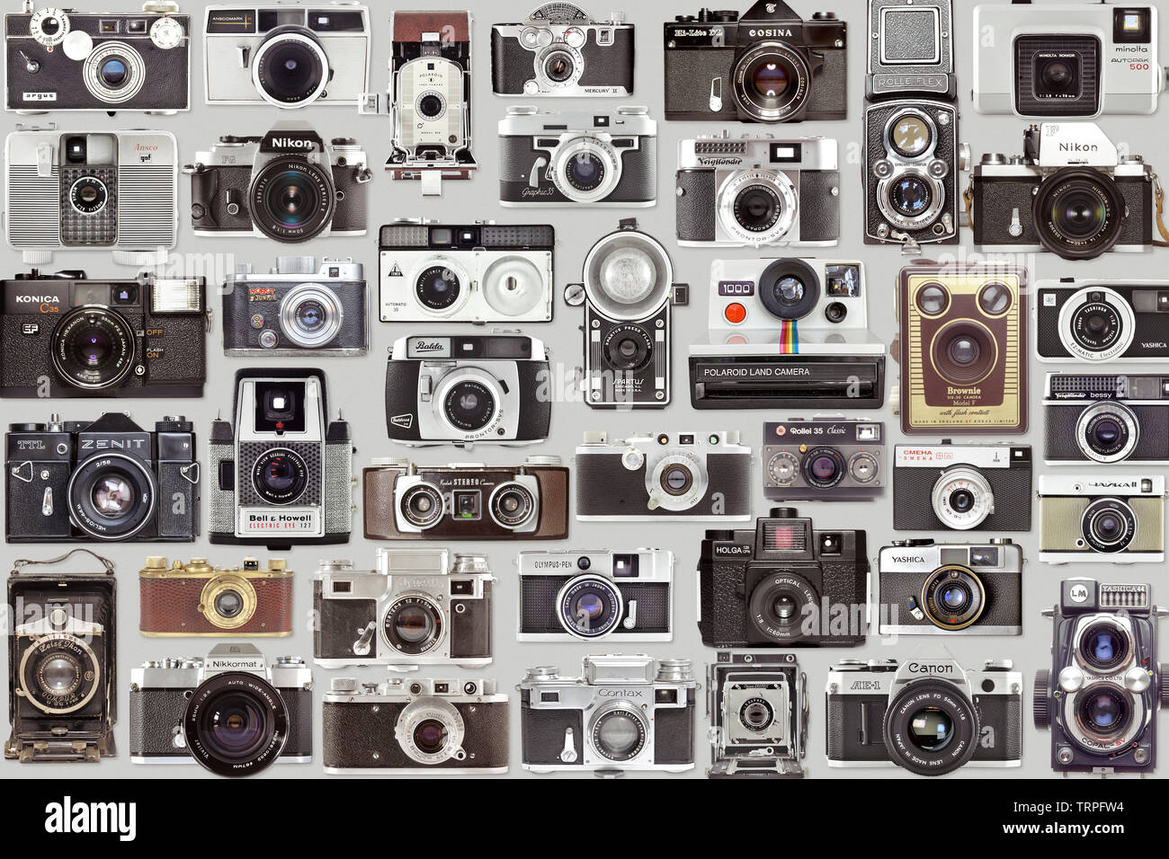 Alte Vintage Foto Kamera Einstellen Retro Analoge Kamera Sammlung Frontansicht Fotografie Technologie Hintergrund Stockfotografie Alamy