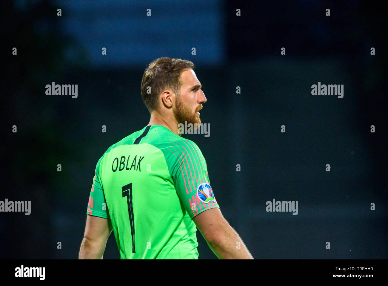 RIGA, Lettland. 10. Juni, 2019. Jan Oblak, Torwart von Team Slowenien, während der UEFA EURO 2020 Qualifikation Spiel zwischen den nationalen Fußball-Team von Lettland und Slowenien. Stockfoto