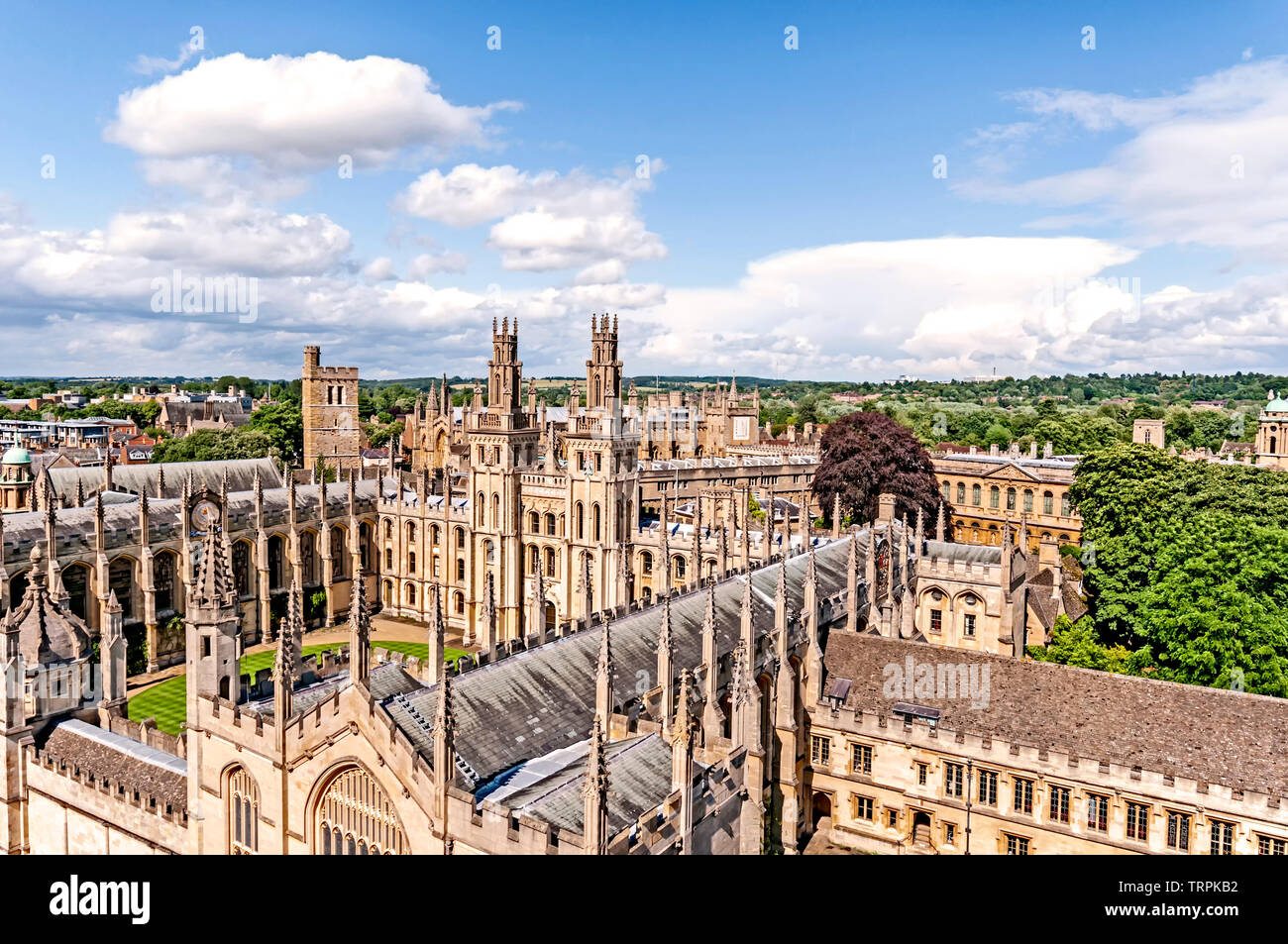 Oxford (England, Großbritannien): Bird's Eye View auf Hochschulen in Oxford; Oxford Colleges in der Vogelschau Stockfoto