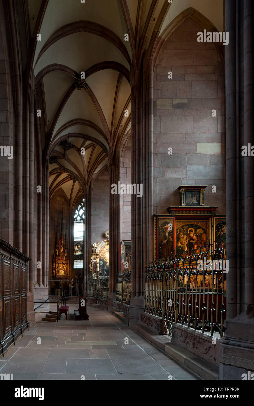 Freiburg im Breisgau, Münster Unserer Lieben Frau, Südlicher Chorumgang nach Osten. Stockfoto