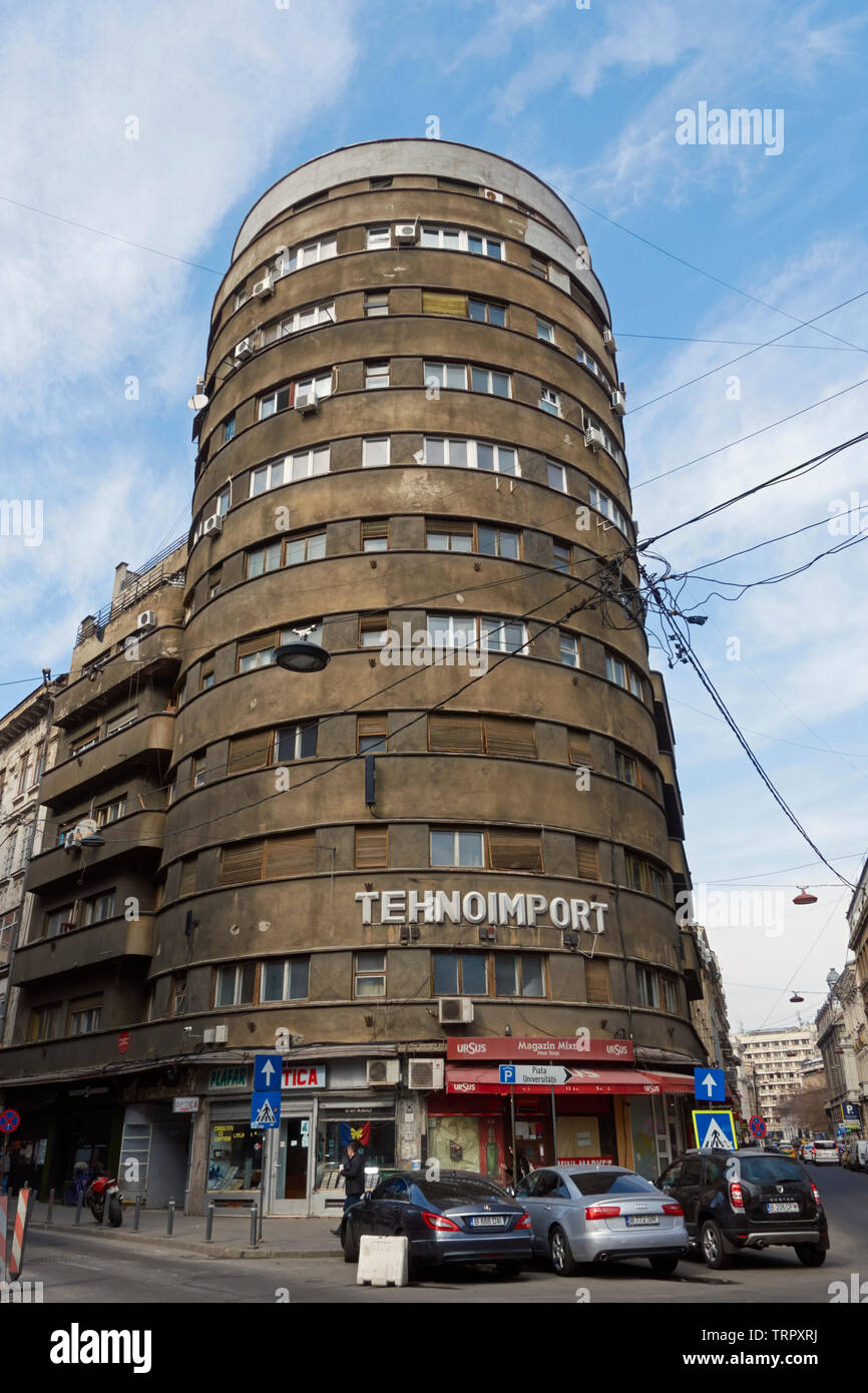 Beispiel der kommunistischen Architektur, Bukarest, Rumänien. Stockfoto