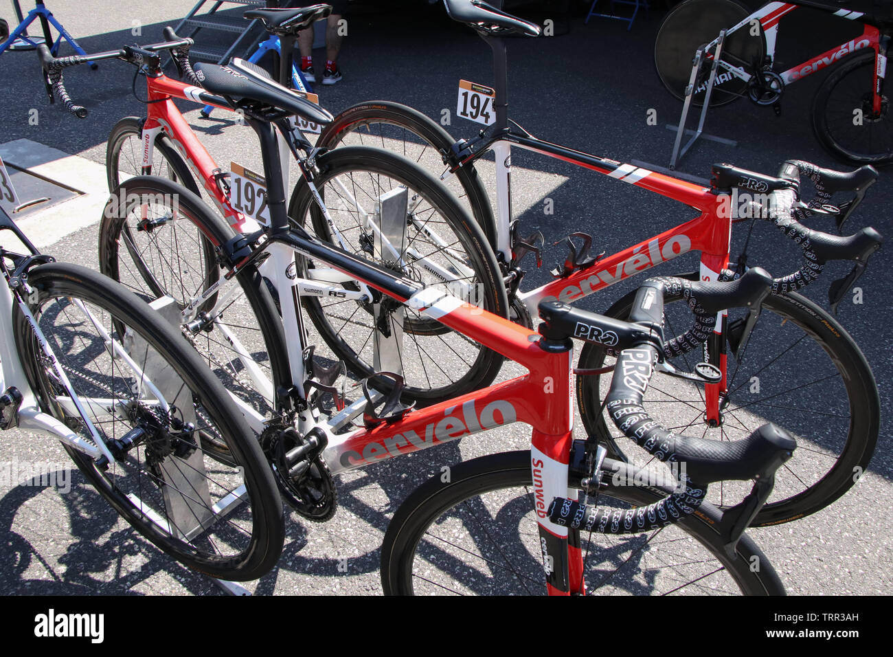 Cervélo Bikes bereit fotr Stadium 21 Tt Time Trial 21 endg. stageof der Giro d'Italia 2019 Stockfoto