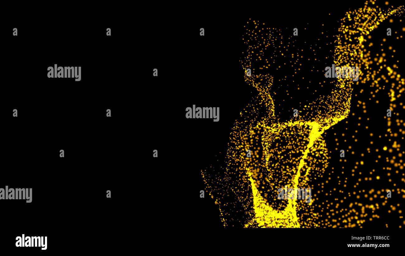 Gold bokeh Grafiken, 3D-science fiction Hintergründe der glühende Partikel mit großer Tiefe und Bokeh. Linie und Square Partikel, Gelbgold Oberfläche Stockfoto