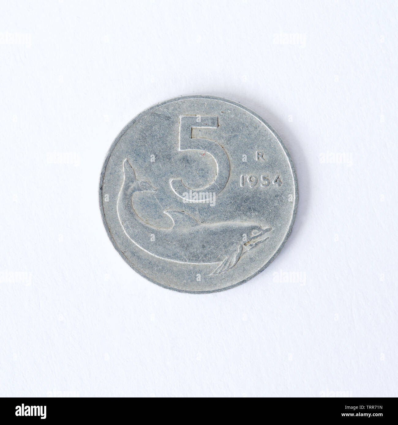 Italien 5 Lire Münze - 1954 Stockfoto