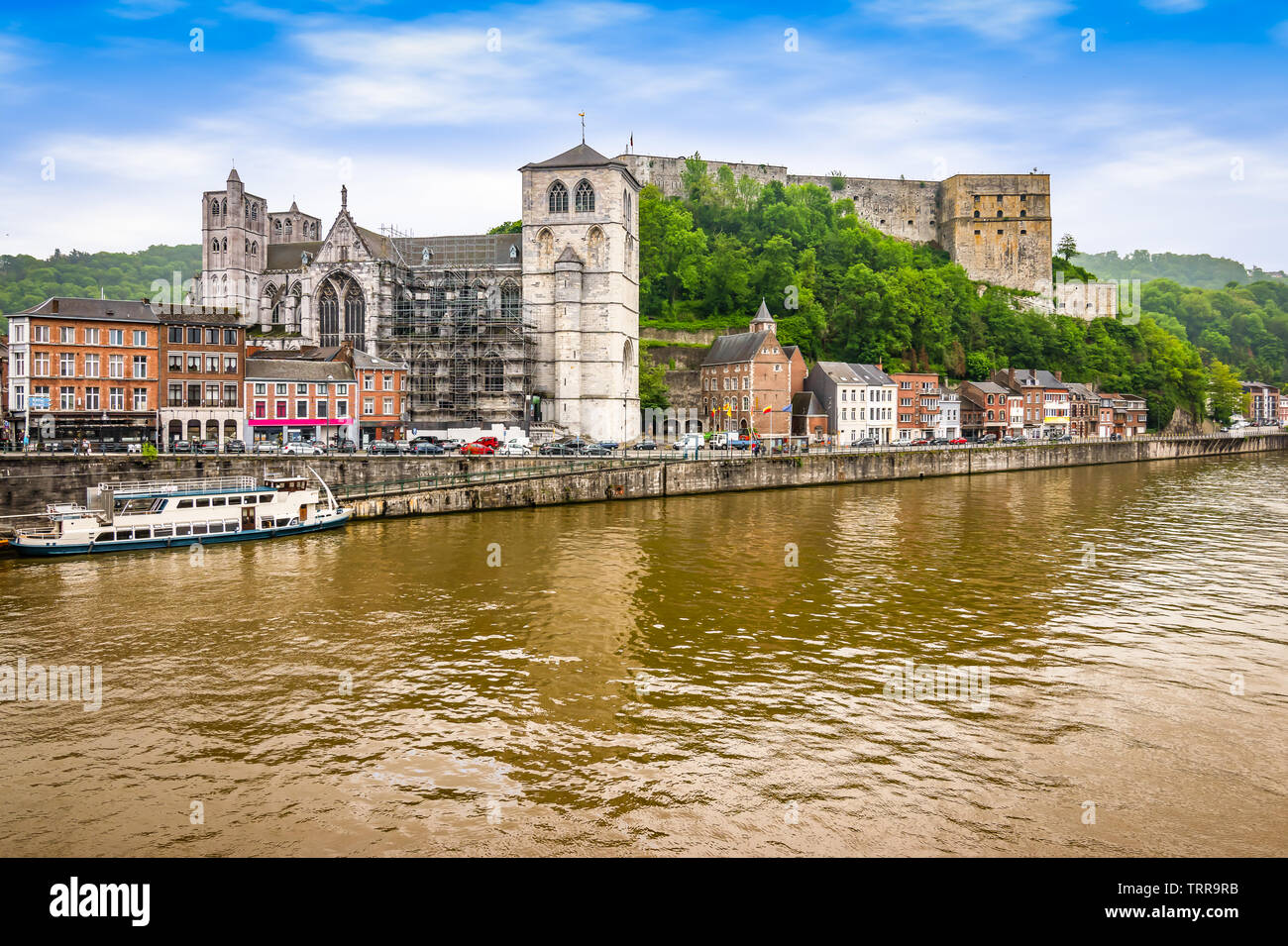 Zitadelle von Huy an der Maas. Eine Festung in der Wallonischen Stadt Huy in der Provinz Lüttich, Ardennen, Belgien. Stockfoto