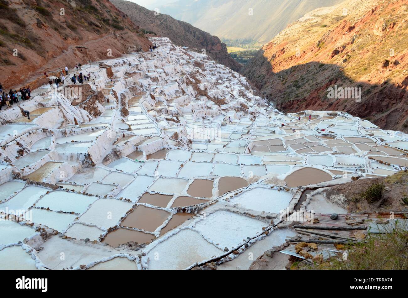 Peru, Cuzco, Arequipa. Maras Salz Verdunstungsteichen in Cusco und Ollantaytambo. Stockfoto
