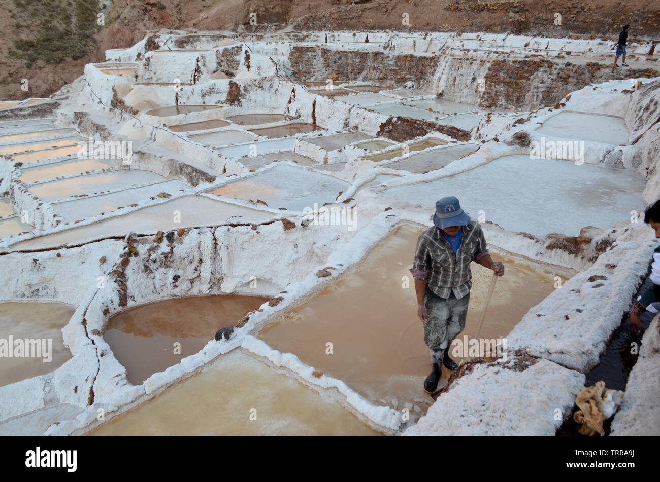 Peru, Cuzco, Arequipa. Maras Salz Verdunstungsteichen in Cusco und Ollantaytambo. Stockfoto