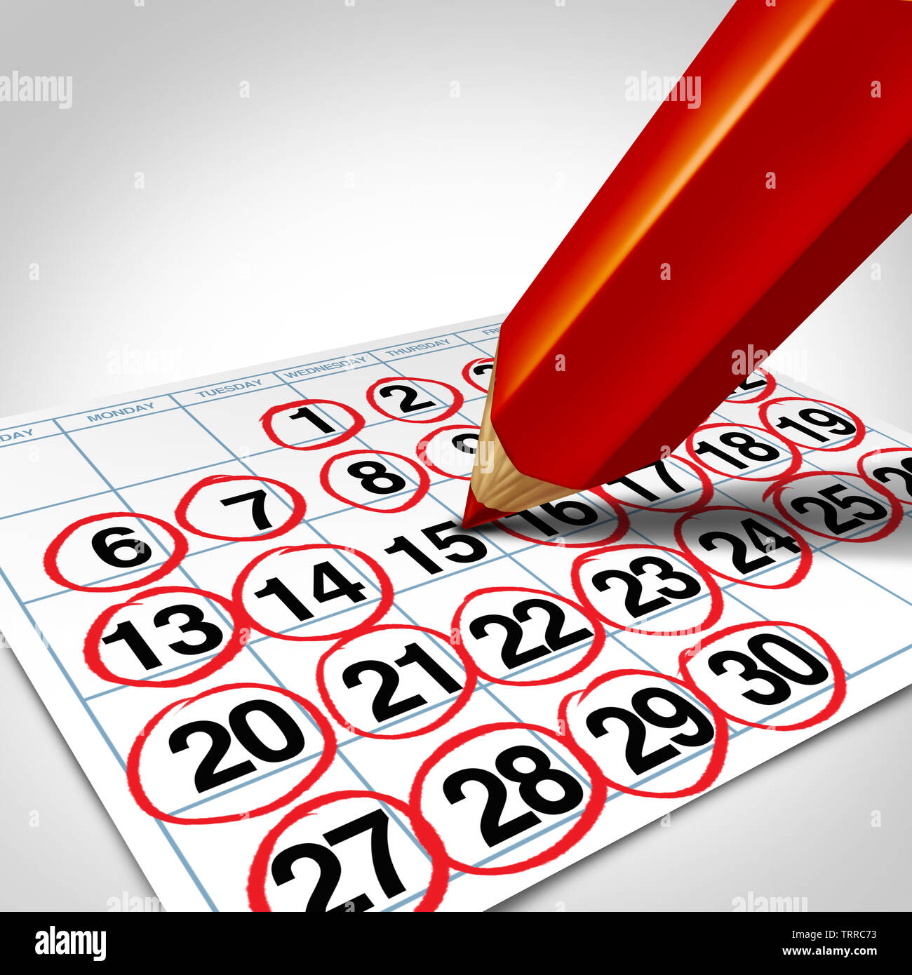 Busy Business Plan als einen vollen Terminkalender und konferenzerinnerung als begrenzte Verfügbarkeit Konzept mit Tagen im Monat geplant. Stockfoto