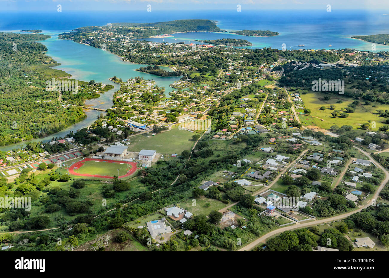 Malerische Luftaufnahme von Port Vila, Efate Island, Vanuatu, Melanesien Stockfoto
