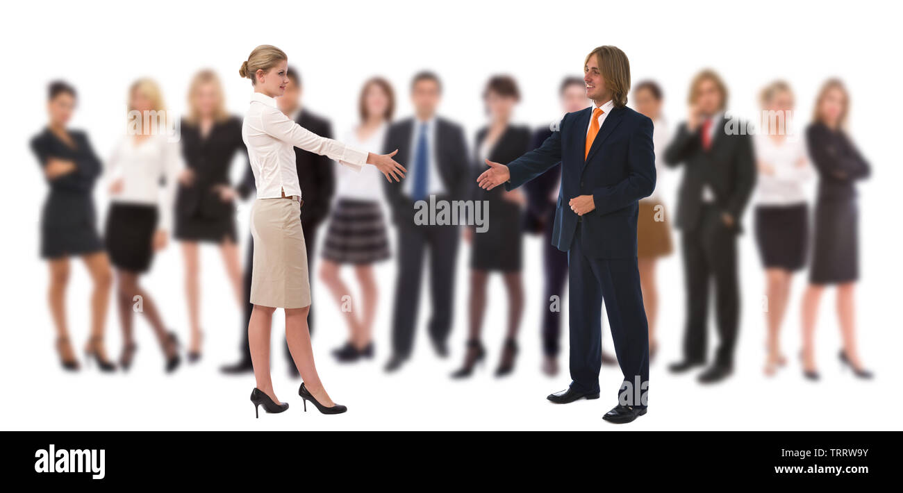 Big Business Team mit Aufsichtsinstanzen bereit zu Handshake Stockfoto