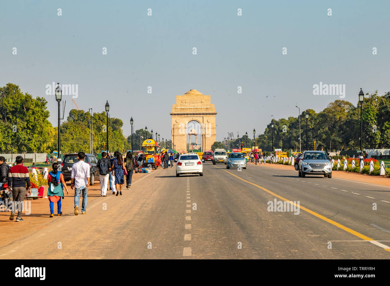 Neu Delhi, Indien - Februar, 2019. Das India Gate in Neu Delhi. India Gate ist ein Kriegerdenkmal auf 82.000 Soldaten der ungeteilten Indische Armee gestorben Stockfoto