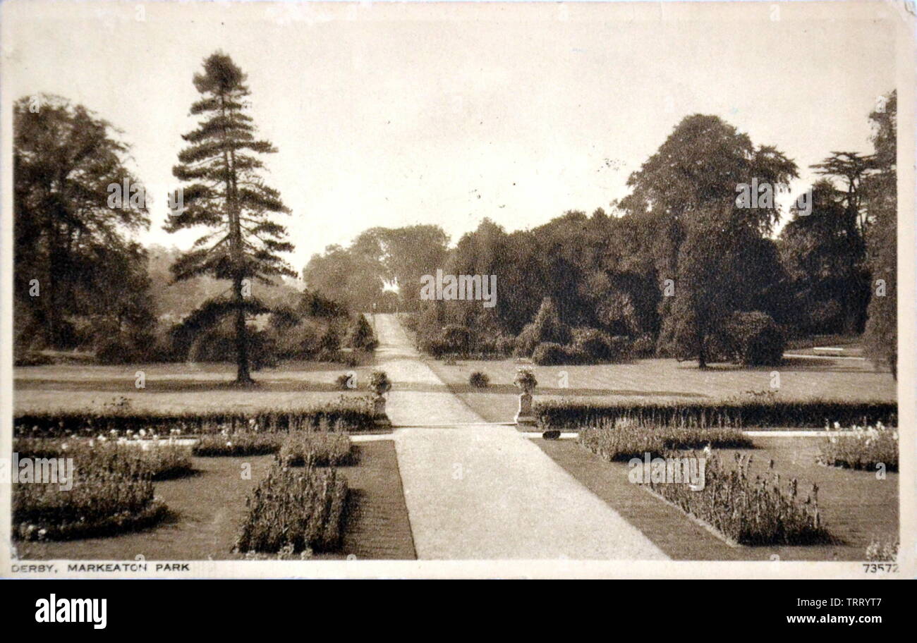 Einem frühen zwanzigsten Jahrhundert Postkarte von Markeaton Park, Derby, Derbyshire, England. Der Park ist 207 Hektar groß und zieht eine Million Besucher pro Jahr. Stockfoto