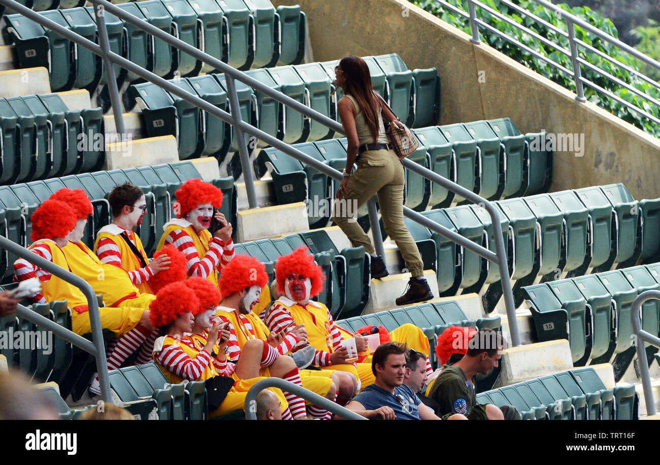 McDonald's-Fans auf der ganzen Welt Rugby Sevens Serie in Hongkong. Stockfoto