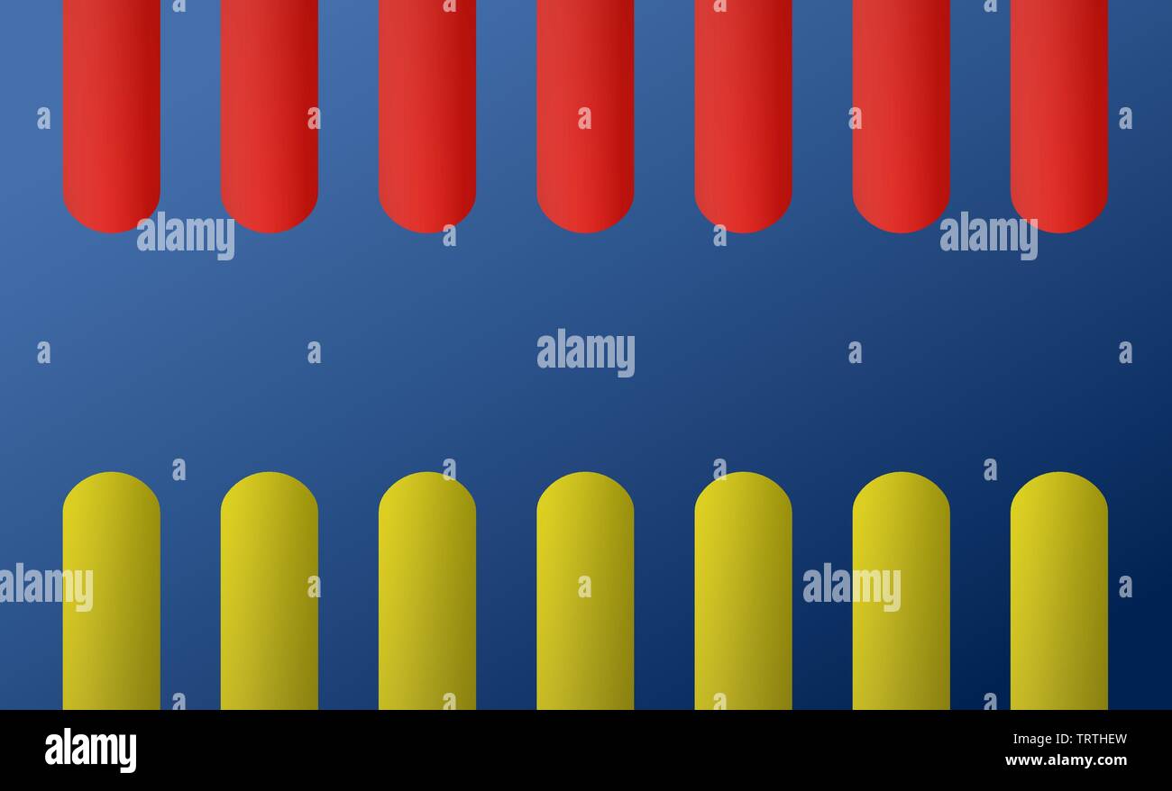 Abstrakte leuchtend bunten Hintergrund mit geometrischen statischen vertikalen roten und gelben Formen auf blauem Hintergrund Farbverlauf Stock Vektor