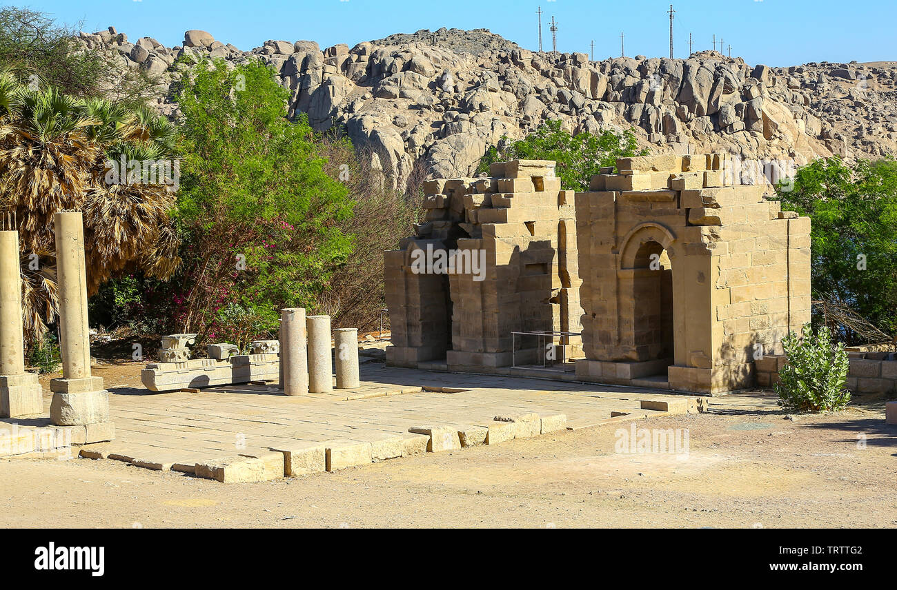 Der Tempel von Philae, ein ägyptischer Tempel Komplex auf der Insel Agilkia, hinter dem Aswan Dam und Lake Nasser, Ägypten, Nordafrika Stockfoto