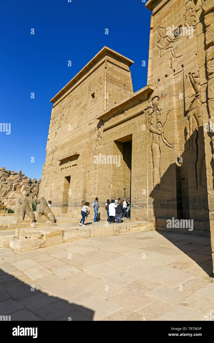 Der Tempel von Philae, ein ägyptischer Tempel Komplex auf der Insel Agilkia, hinter dem Aswan Dam und Lake Nasser, Ägypten, Nordafrika Stockfoto
