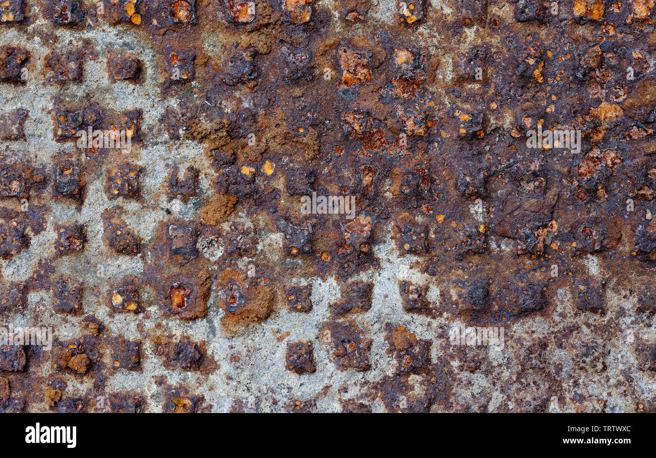 Hintergründe und Texturen: Sehr alte rostige gusseisernen Reliefs flache Bodenblech Stockfoto