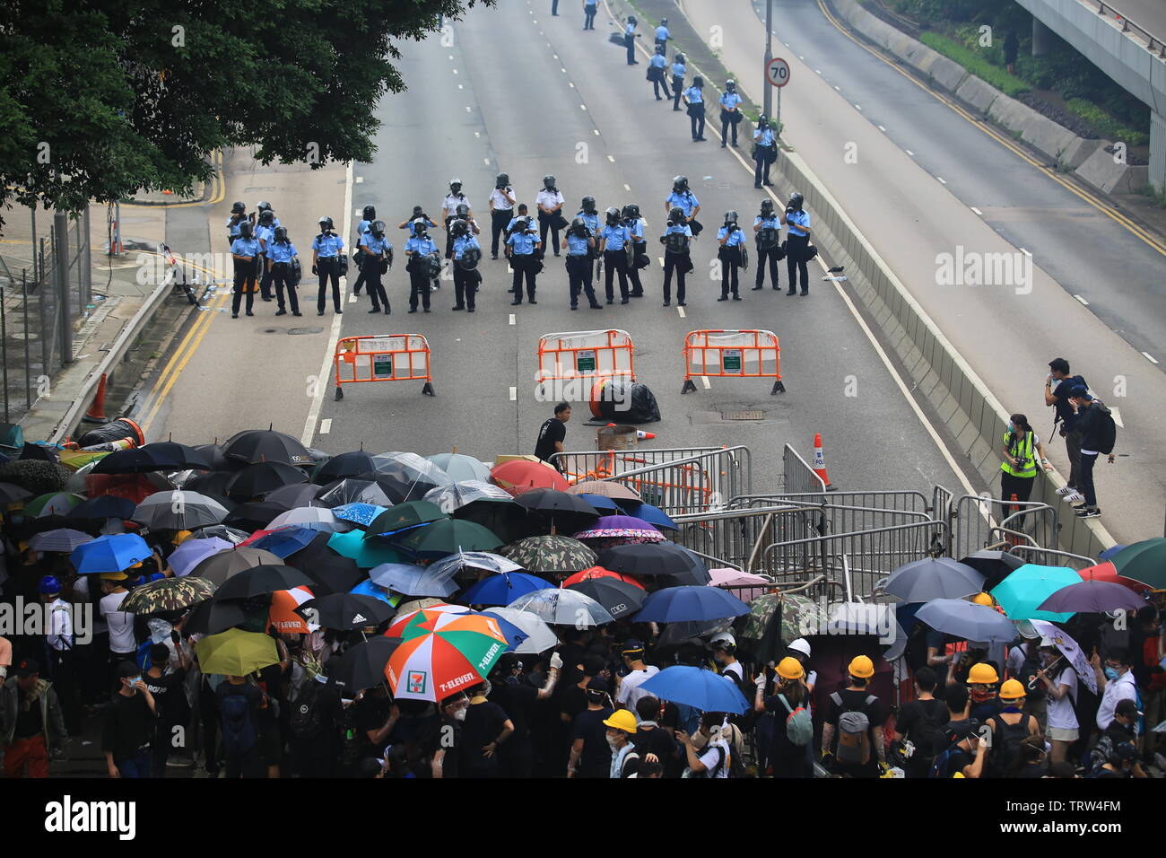 Der Konflikt zwischen Polizei und die Menschen in Hongkong am 12. Juni Protest in Hongkong gegen die Auslieferung Gesetz Stockfoto