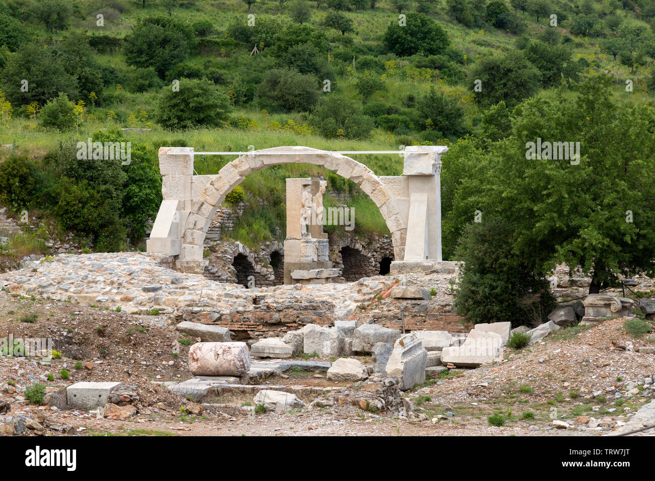 Ein beliebter Ort für Touristen und Weltkulturerbe, Ephesus, antike griechische Stadt Ruinen, in der Türkei. Ist auch eines der sieben Weltwunder der Antike. Stockfoto