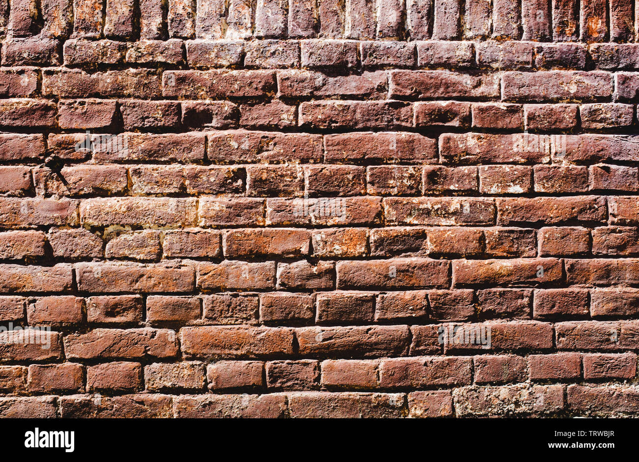 Abstrakte, brutal rot braun Hintergrund der Ziegel in einer Reihe. Stockfoto