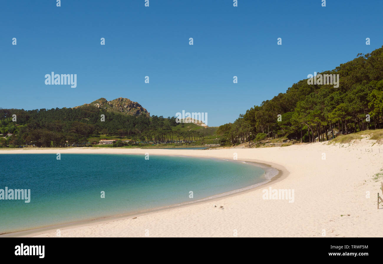 Strand Landschaft in der Cies Inseln. Vigo, Galicia, Spanien. Stockfoto