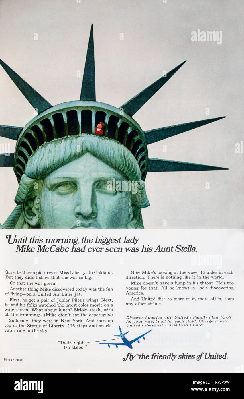 Eine Werbung für United Airlines in einer amerikanischen Zeitschrift 1966. Stockfoto