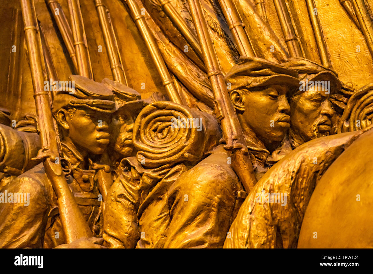 Afrikanische amerikanische Soldaten, die 54Th Massachusetts Erste Schwarze Regiment Union Bürgerkrieg Denkmal Modell Smithsonian Institution in Washington DC. Augustus Sain Stockfoto