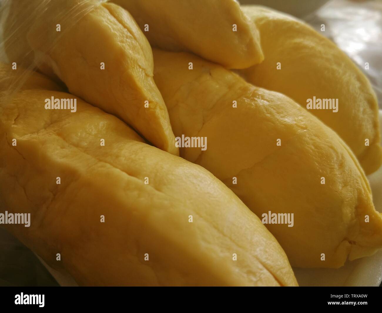 Geschälte Durian, essbare gutes Fleisch Stockfoto