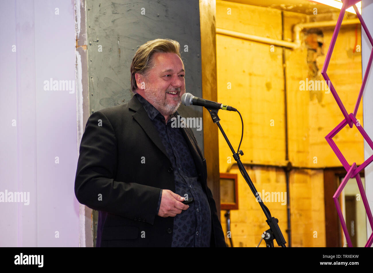 Peter Braun, preisgekrönten britischen Thema, diskutiert über sein neuestes Buch an der 2019 Stoke Newington Literary Festival auf der Bühne in der Bibliothek Galerie Stockfoto