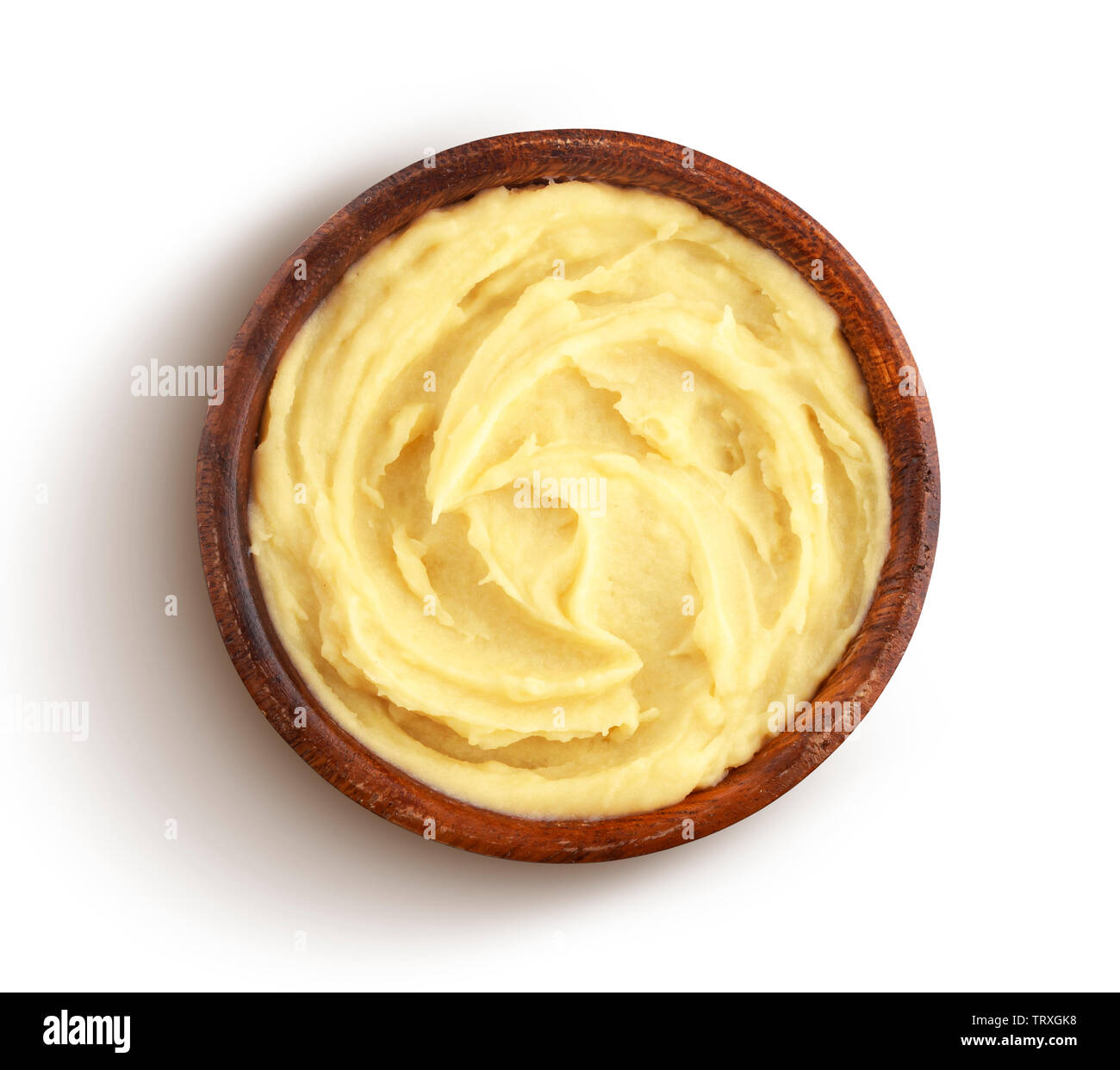 Kartoffelpüree auf weißem Hintergrund, Ansicht von oben Stockfoto