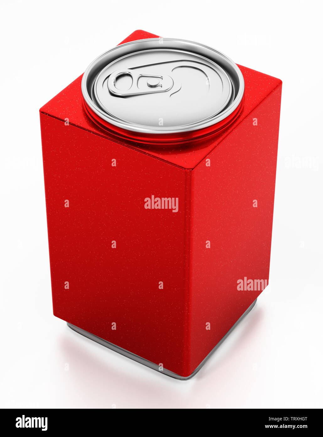 Würfelförmige rote Soda können auf weißem Hintergrund. 3D-Darstellung. Stockfoto