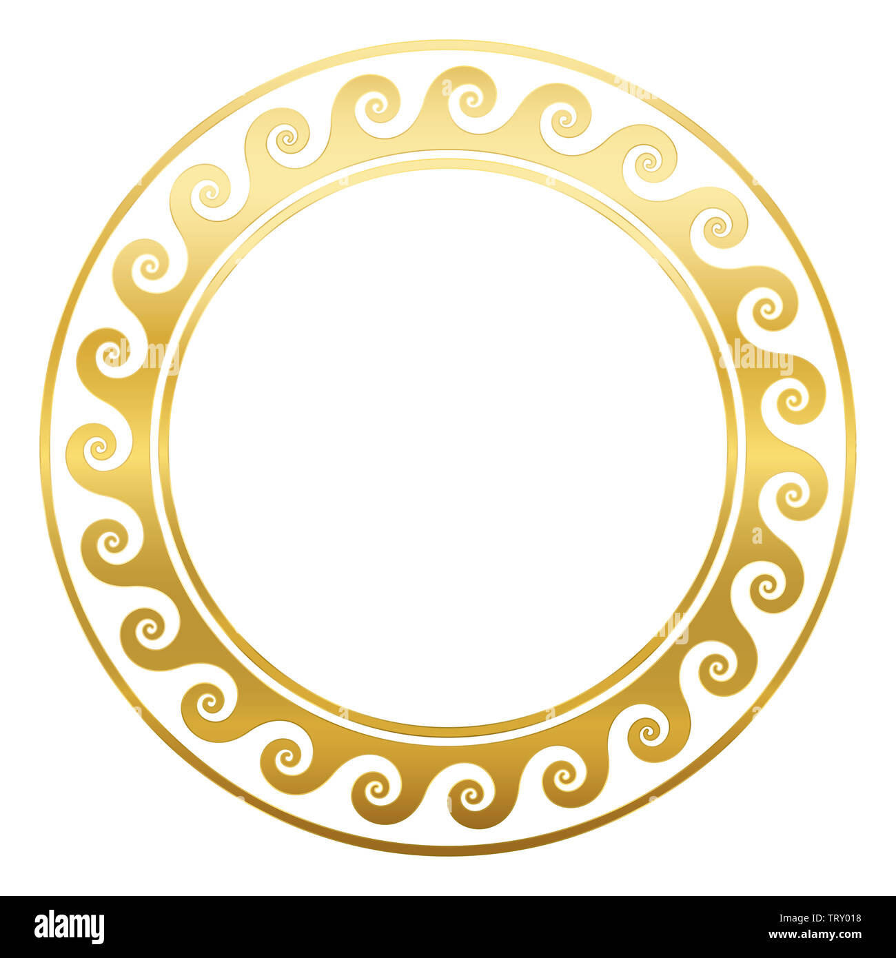 Runde goldene Rahmen mit Spiralen oder Wellen, nahtlose griechischen Muster. Dekorative Grenze, wiederholte geometrischen Motiven. Stockfoto