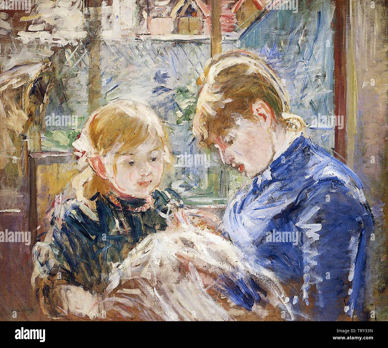 Berthe Morisot - Nähen Lektion Ak Artist S Tochter Julie mit Ihrem Kindermädchen 1884 Stockfoto