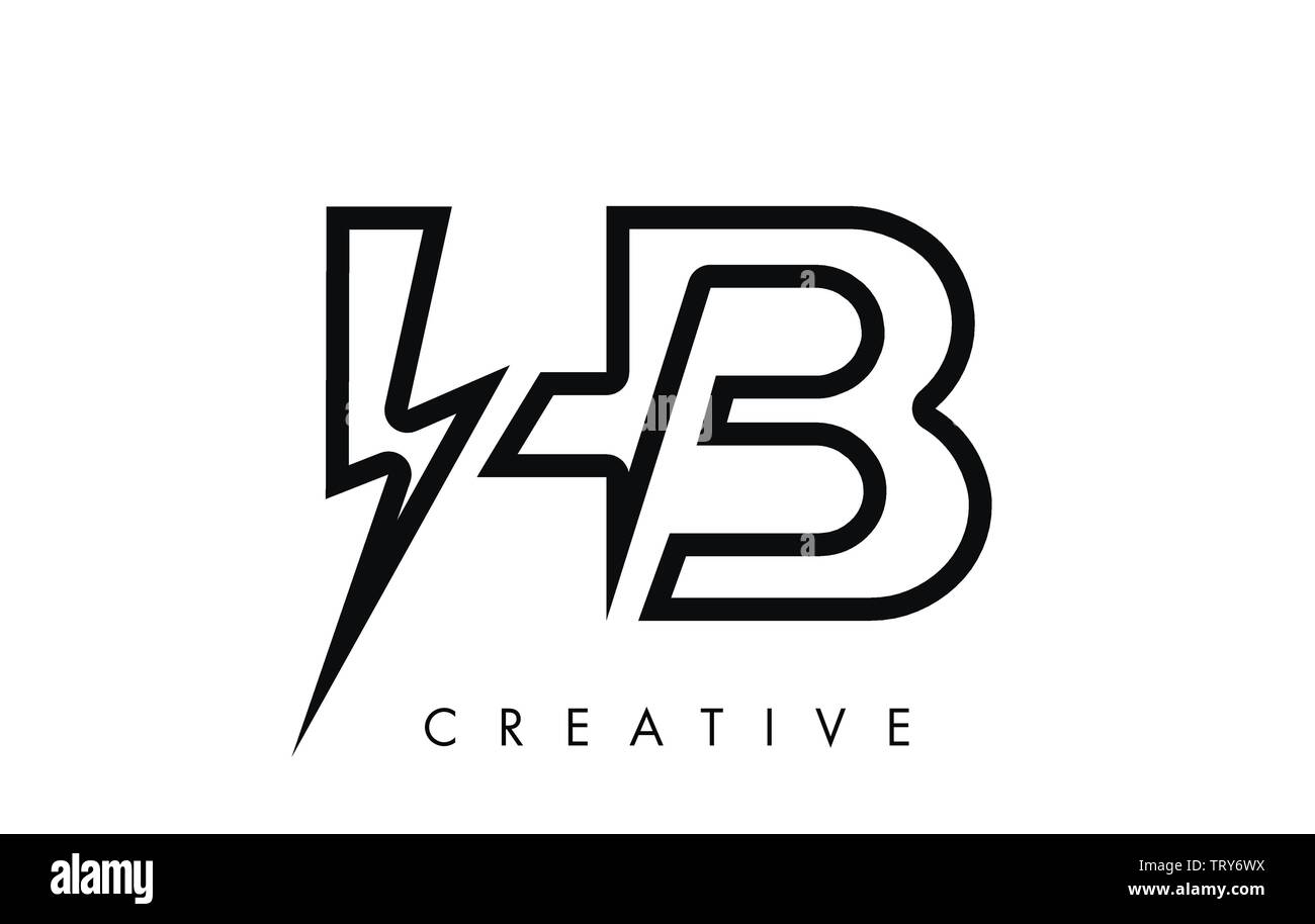 HB Schreiben Logo Design mit Beleuchtung Donner Schraube. Elektrische Schraube Schreiben Logo Vector Illustration. Stock Vektor