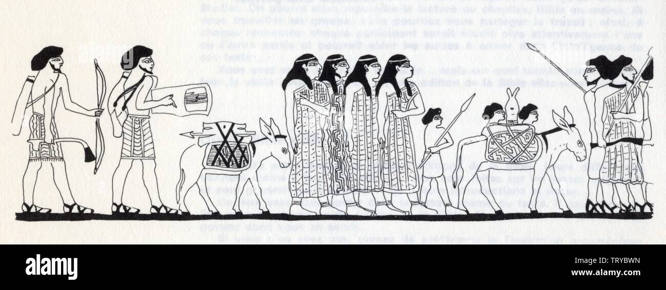 LA PEINTURE D'UN TOMBEAU DE BÉNI-HASSAN EN EGYPTE, VERS 1890 avant J.-C. PERMET D'ÉVOQUER LES PATRIARCHES Stockfoto