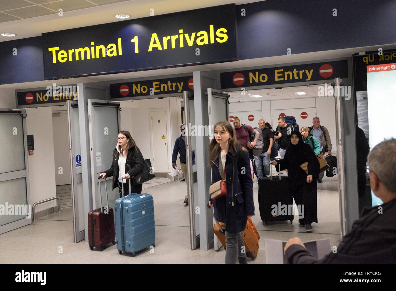 Terminal 1, Terminal 1, Ankunft, Passagiere, anreisen, am, Flughafen, Flughafen Manchester, Manchester, Norden, Stadt, England, Großbritannien, England, GB, UK, Europa, Stockfoto