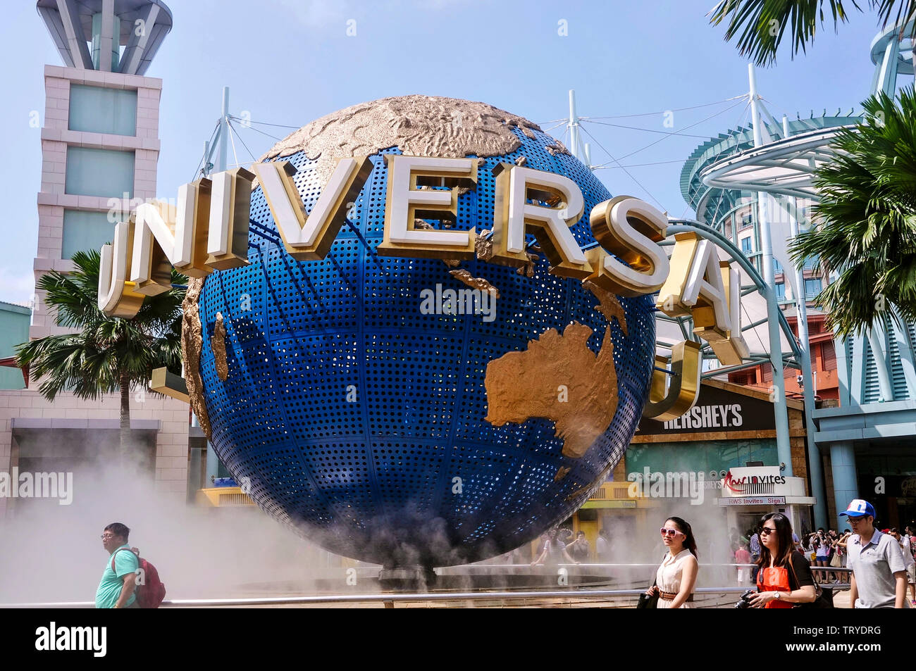 Die universale Welt. Universal Studios Singapur ist ein Themenpark in Resorts World Sentosa auf Sentosa Island. Stockfoto