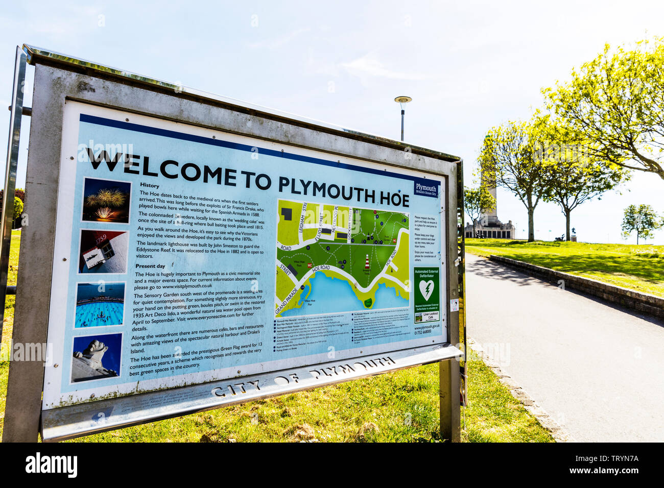 Plymouth Hoe Devon, Plymouth, Devon, UK, England, Plymouth Hoe, Plymouth Hoe anmelden Willkommen anmelden, Plymouth Hoe, Zeichen, Devon, UK, Plymouth, Devon, Stockfoto