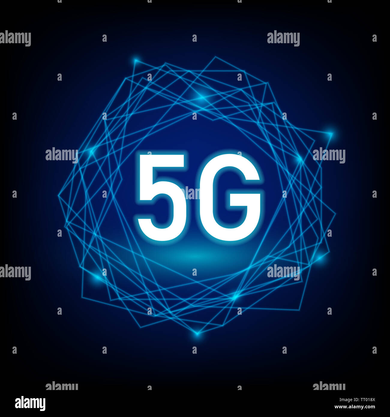 Konzept der 5G mit Netzwerk Vektor auf dunklem Hintergrund Stockfoto