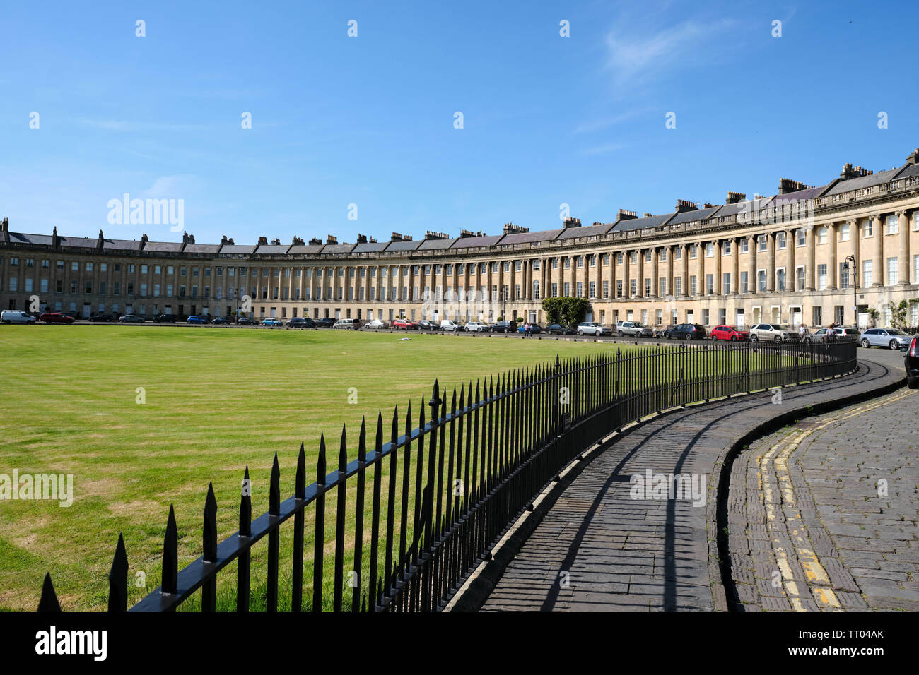 Royal Crescent, Bath, England, UK. Die vom Architekten John Wood die Jüngeren im palladianischen Stil gestaltet. Stockfoto