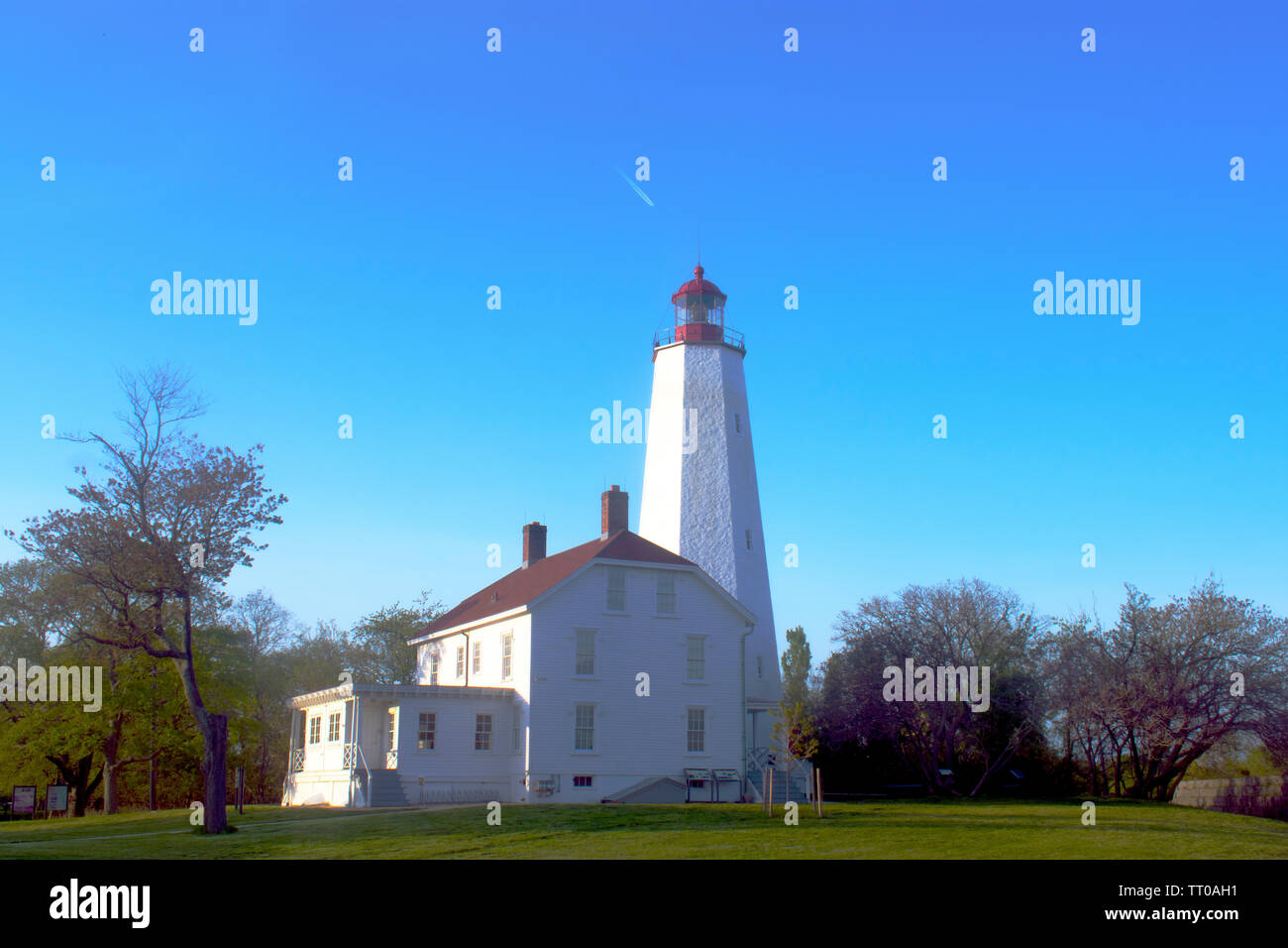 Leuchtturm in Sandy Hook, New Jersey, bei Tageslicht, mit dem Licht ausgeschaltet-05 Stockfoto