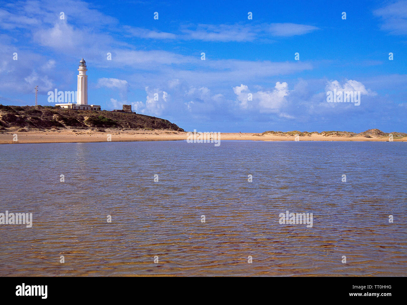 Trafalgar Leuchtturm. Barbate, Provinz Cadiz, Andalusien, Spanien. Stockfoto
