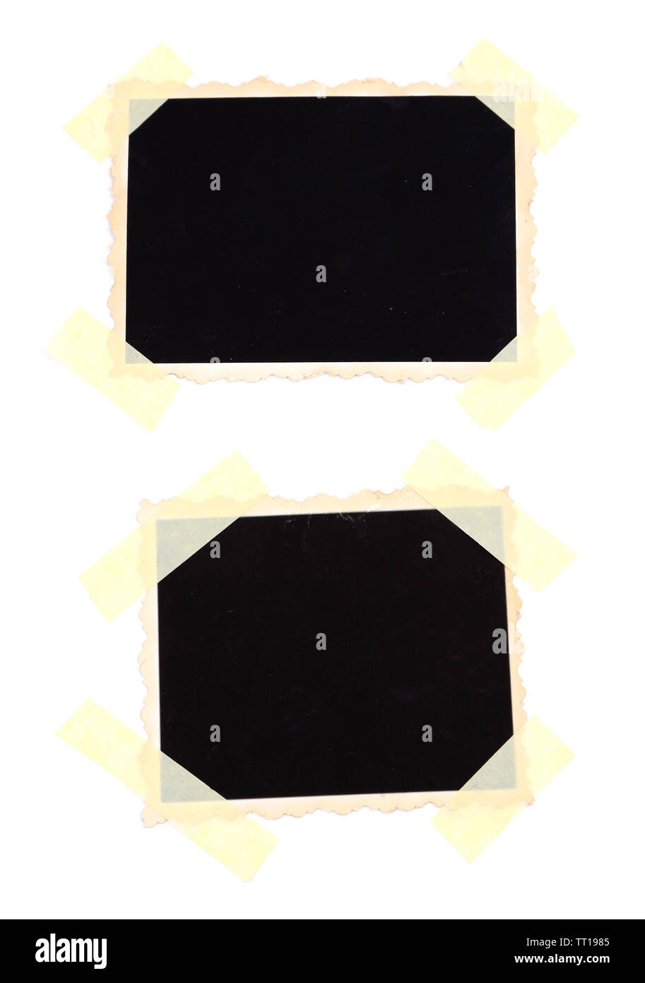 Leere alte Fotos isoliert auf weißem Stockfoto