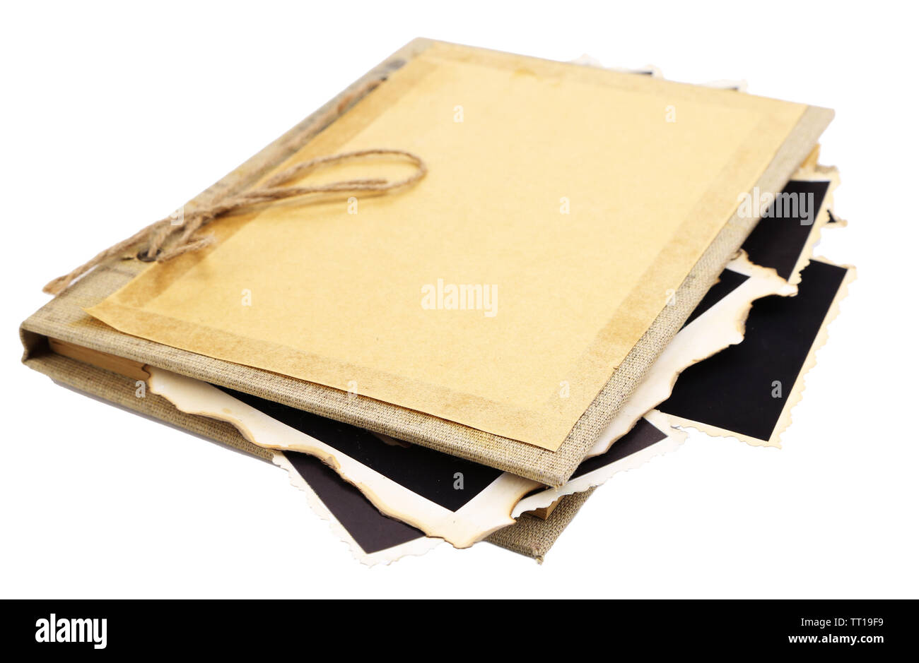 Leere alte Fotos im Album, isoliert auf weißem Stockfoto