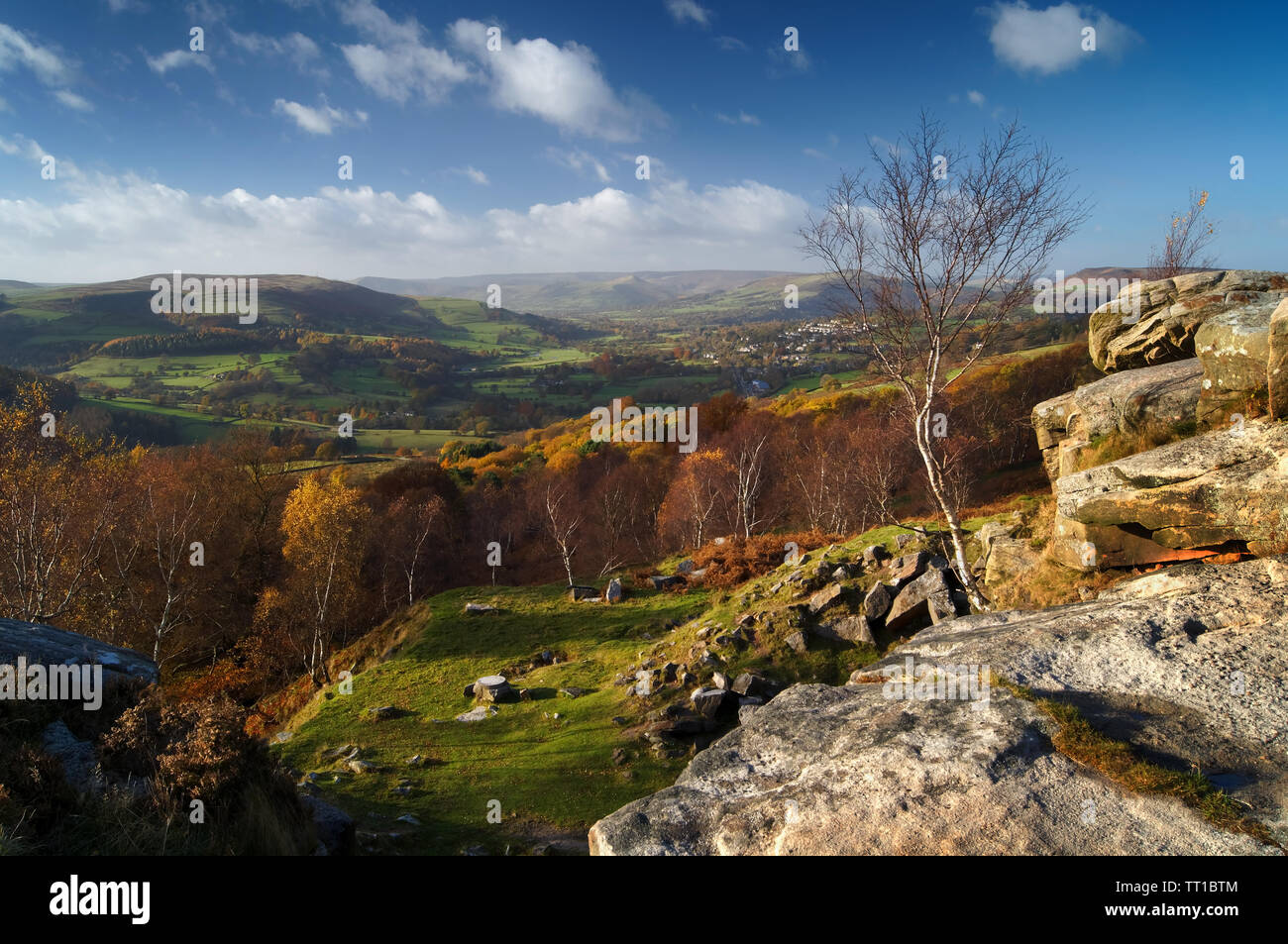 Großbritannien, Derbyshire, Peak District, Blick über Hope Valley von Bole Hill Stockfoto